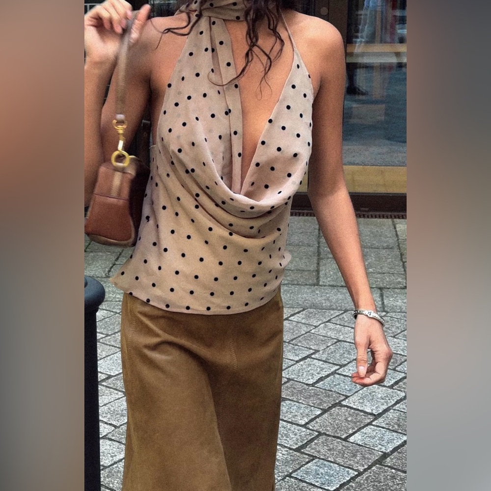 Zara Beige Polka Dot Halter Top